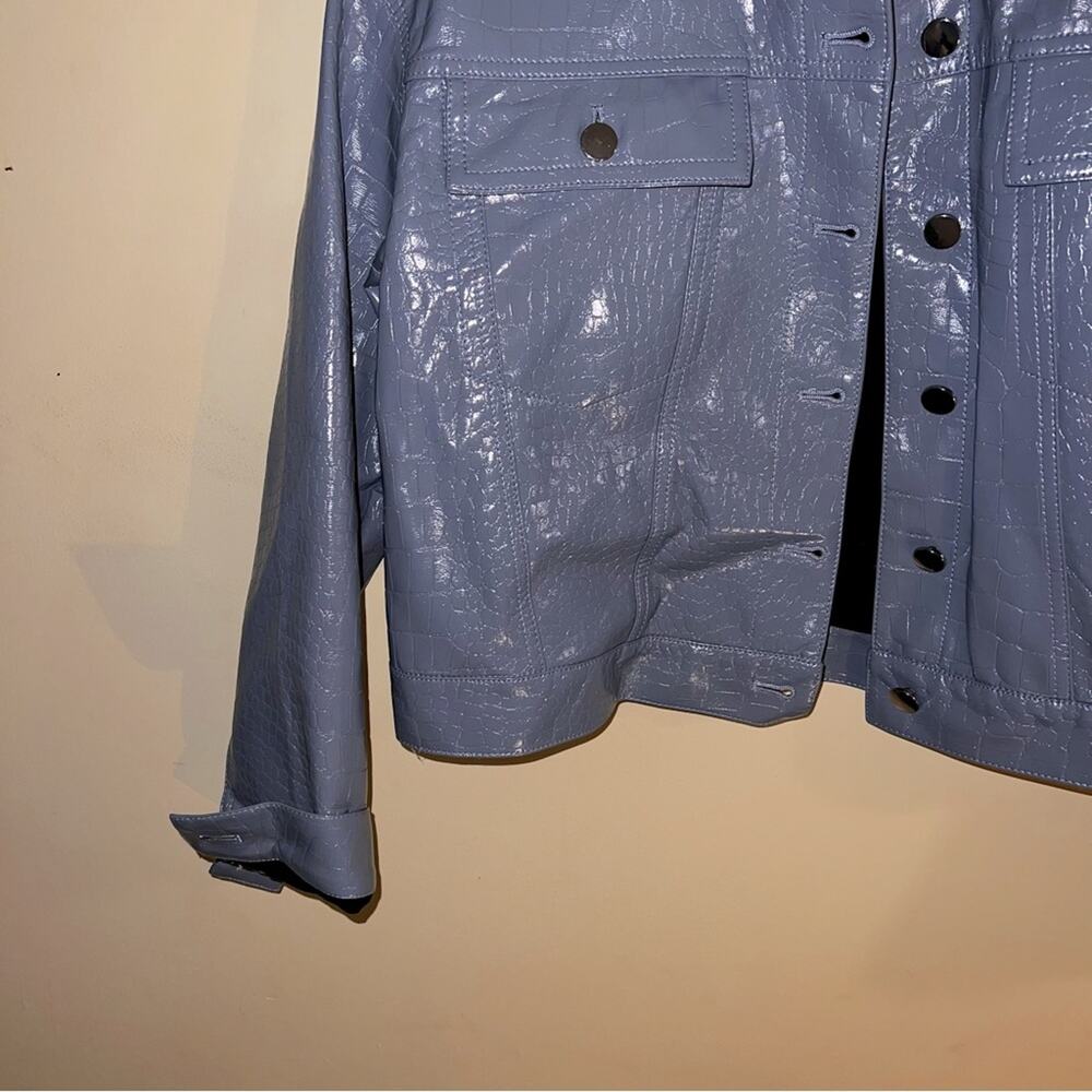 DOLCE CABO Womens Aviator Jacket Medium Blue Patent Leather Bomber Sherpa Y2k S - Picture 6 of 8